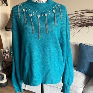 Elegant Teal Embellished Sweater